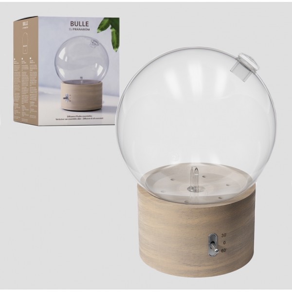 DIFFUSEUR "BULLE", PRANARÔM, en bois et verre : diffusion à sec d'huiles essentielles / nébulisation 